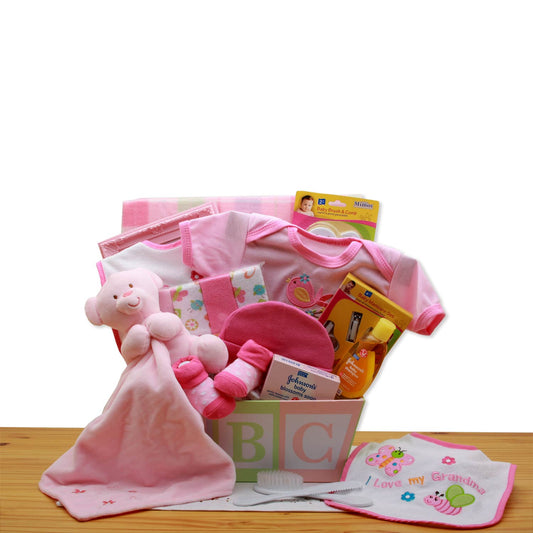 Easy as ABC New Baby Gift Basket - Pink-  baby girl gifts - new baby