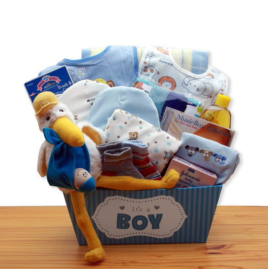A Special Delivery New Baby Gift Basket - Blue-  baby boy gift basket