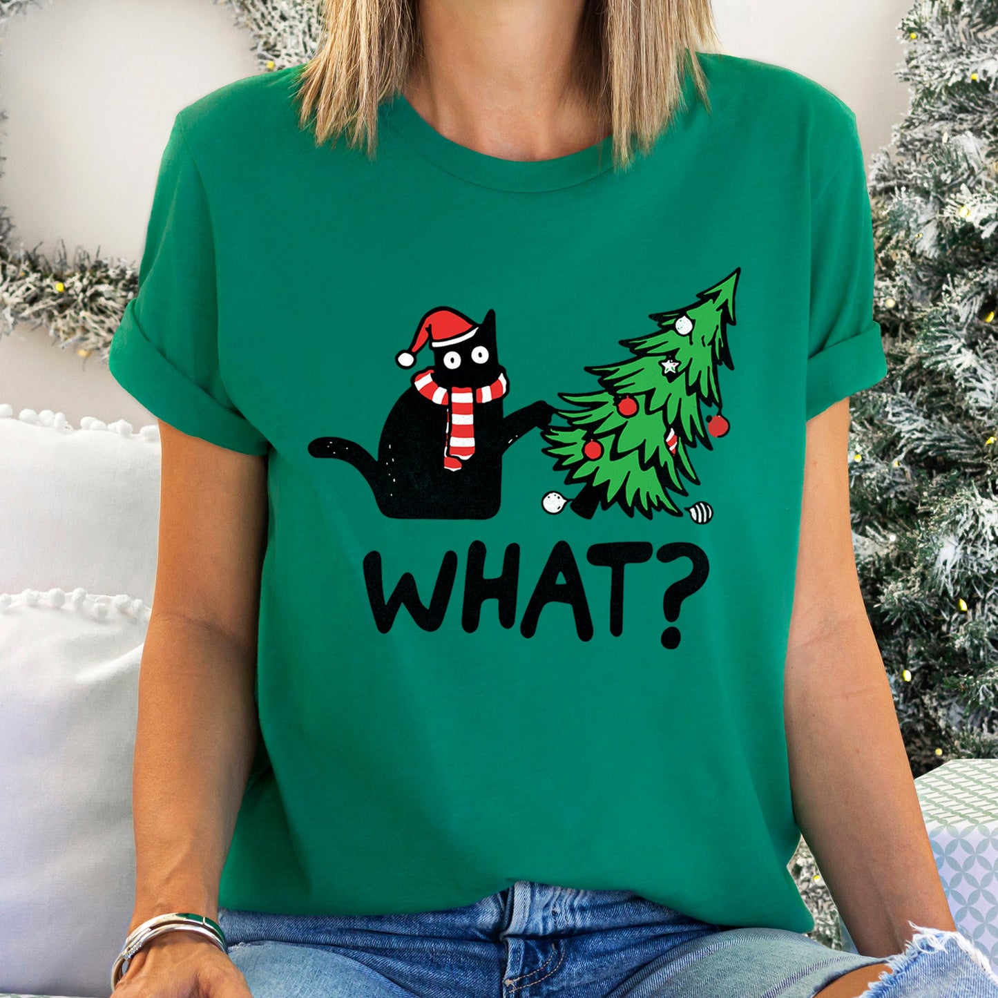 Bad Cat Christmas Tree, What, Naughty, Pets Super Soft Tshirt