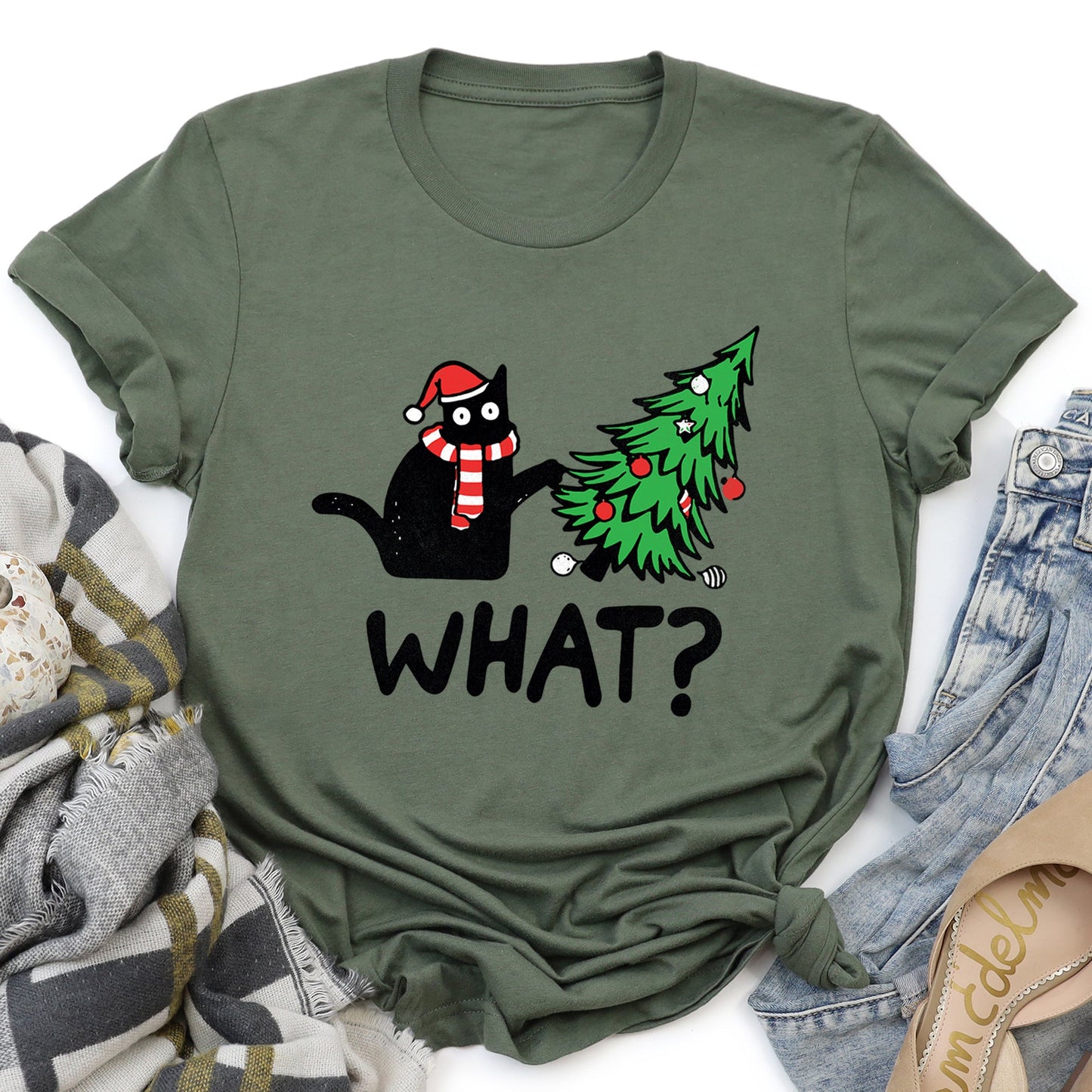 Bad Cat Christmas Tree, What, Naughty, Pets Super Soft Tshirt