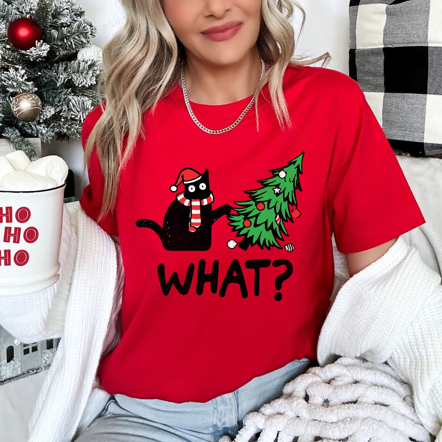 Bad Cat Christmas Tree, What, Naughty, Pets Super Soft Tshirt