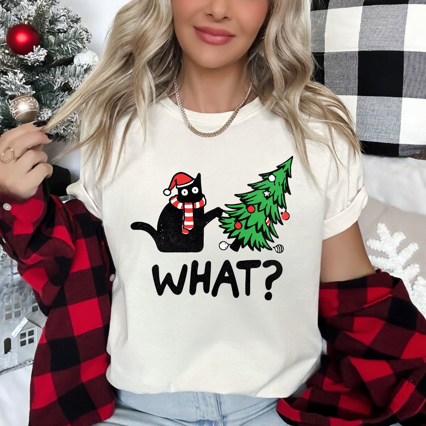 Bad Cat Christmas Tree, What, Naughty, Pets Super Soft Tshirt