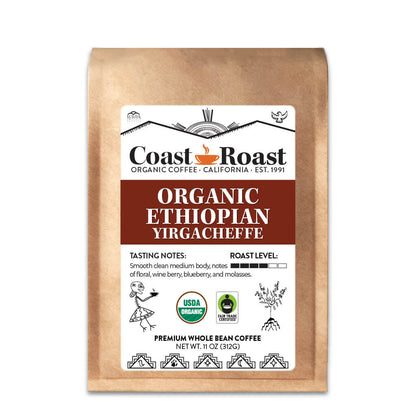 Organic Ethiopian Yirgacheffe Medium-Dark Whole Bean Coffee