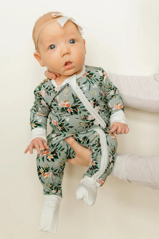 Bamboo Baby Clothes - Convertible Jumpsuit 0-3 Months - Botanical
