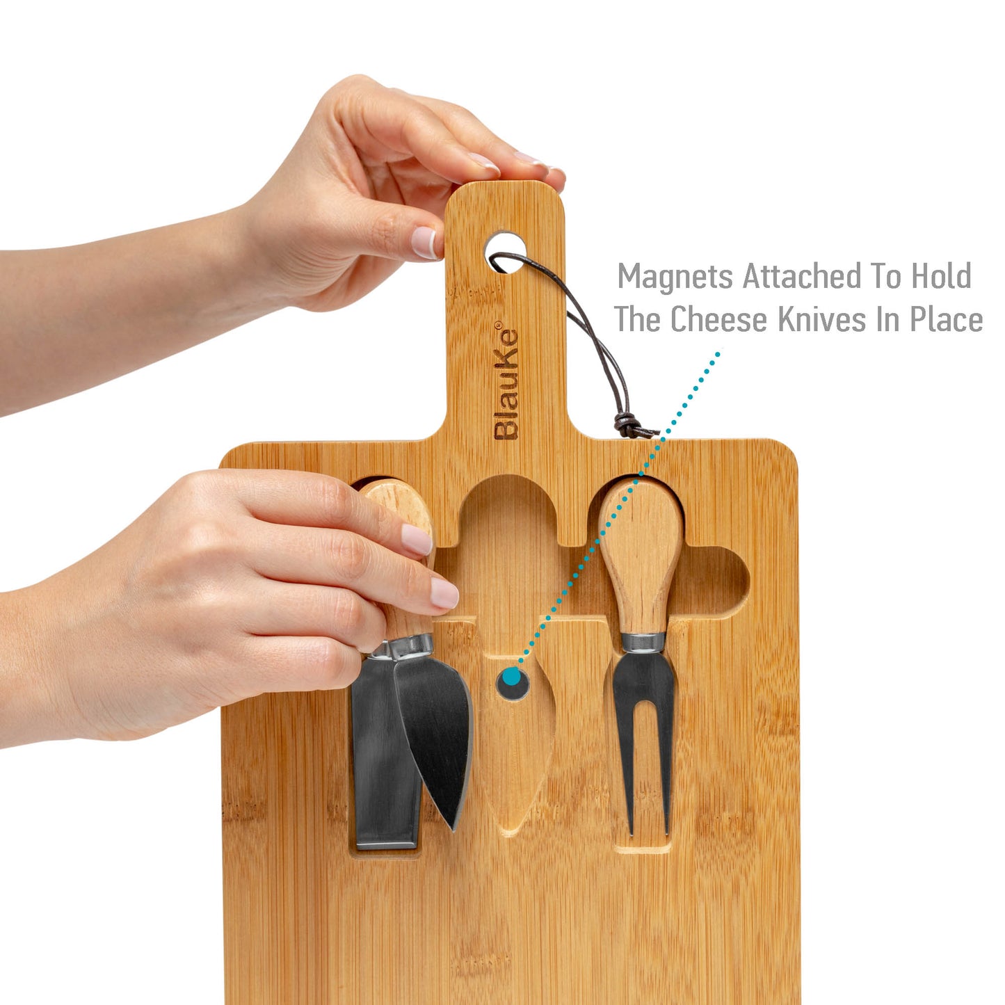 Bamboo Cheese Board and Knife Set - 12x8 inch Charcuterie Board | Kitchen + Metal