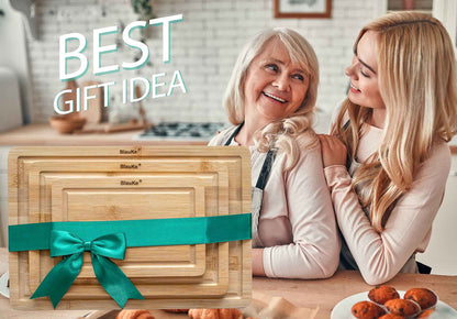 Wooden Cutting Boards for Kitchen with Juice Groove and Handles