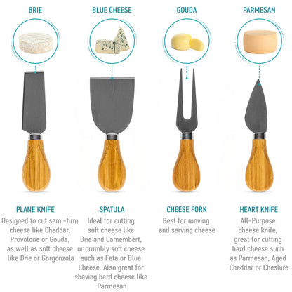 Bamboo Cheese Board and Knife Set - 10 Inch Charcuterie Board | Kitchen + Metal