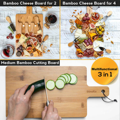 Bamboo Cheese Board and Knife Set - 12x8 inch Charcuterie Board | Kitchen + Metal