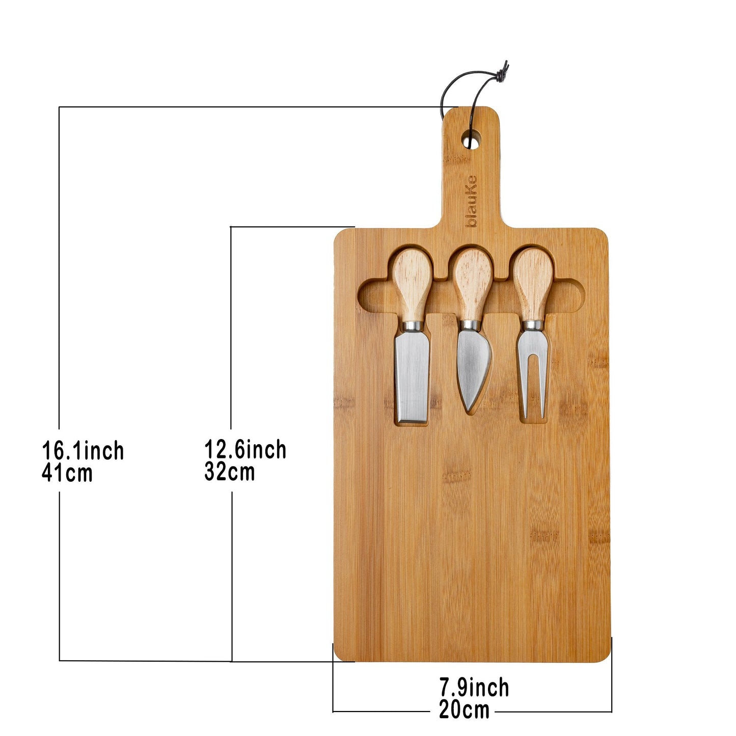 Bamboo Cheese Board and Knife Set - 12x8 inch Charcuterie Board | Kitchen + Metal