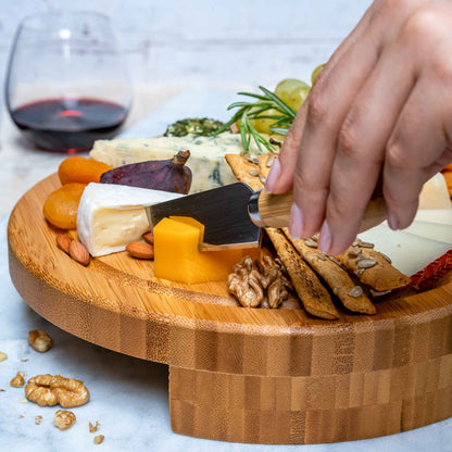 Bamboo Cheese Board and Knife Set - 10 Inch Charcuterie Board | Kitchen + Metal