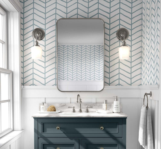 Inky Herringbone Wallpaper | Kitchen + Metal