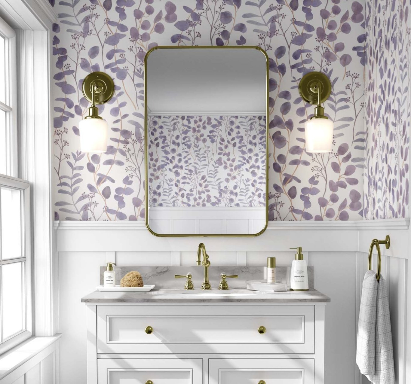 Lilac Eucalyptus Leaves Wallpaper | Kitchen + Metal