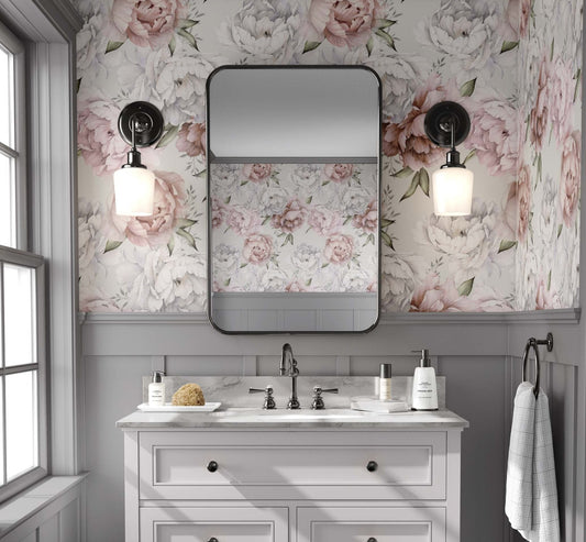 Big peonies bathroom wallpaper | Kitchen + Metal