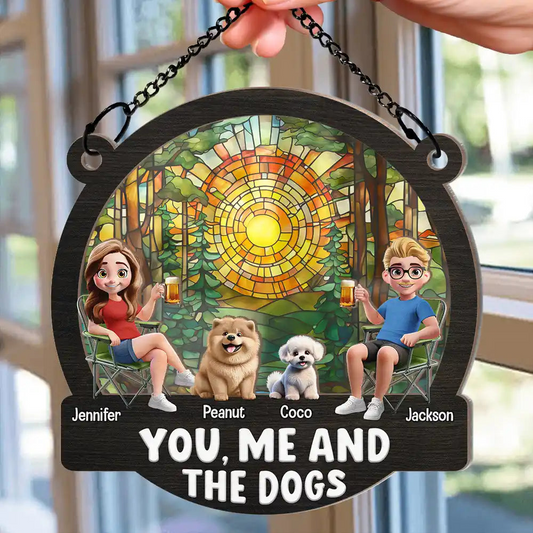 Beach You, Me And The Dogs - Personalized Window Hanging Suncatcher Ornament - Summer Gift For Couple, Wife, Husband, Dog Lovers