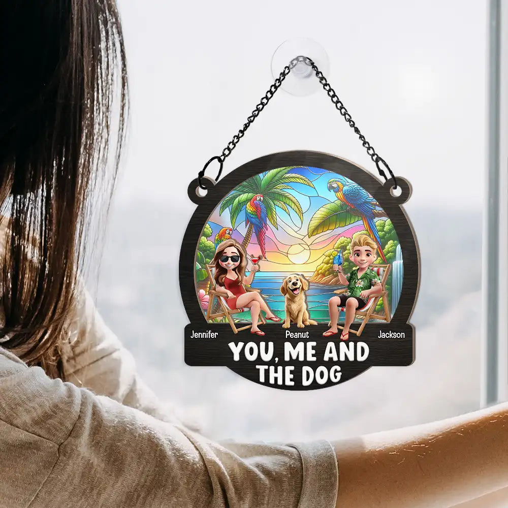 Beach You, Me And The Dogs - Personalized Window Hanging Suncatcher Ornament - Summer Gift For Couple, Wife, Husband, Dog Lovers