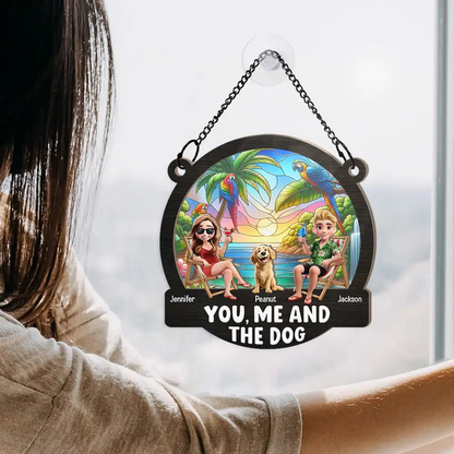 Beach You, Me And The Dogs - Personalized Window Hanging Suncatcher Ornament - Summer Gift For Couple, Wife, Husband, Dog Lovers