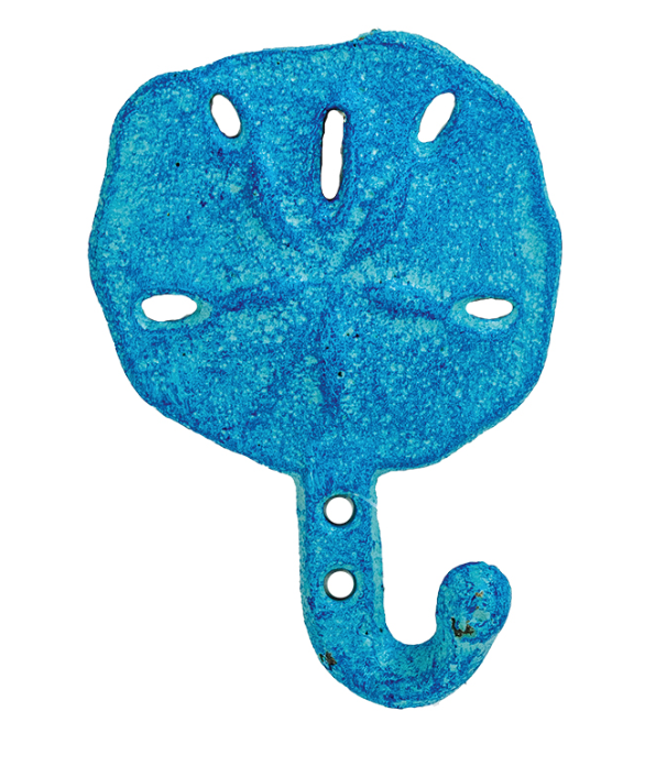 Sand Dollar Wall Hook – Beach Blue Metal Coastal Décor (4.25"H x 3"W)