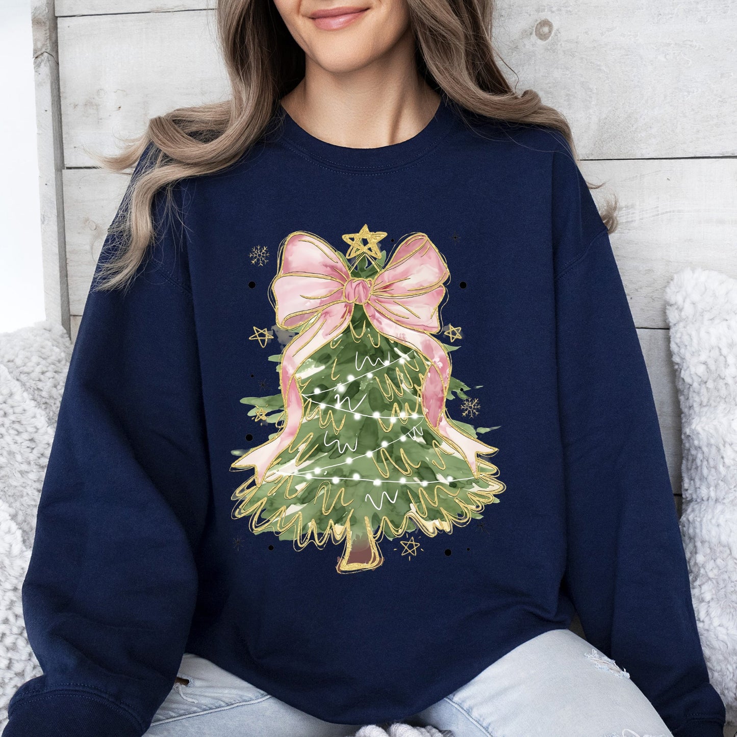 Beautiful Christmas Tree, Coquette, Ribbon, Bows, Xmas Sweatshirt