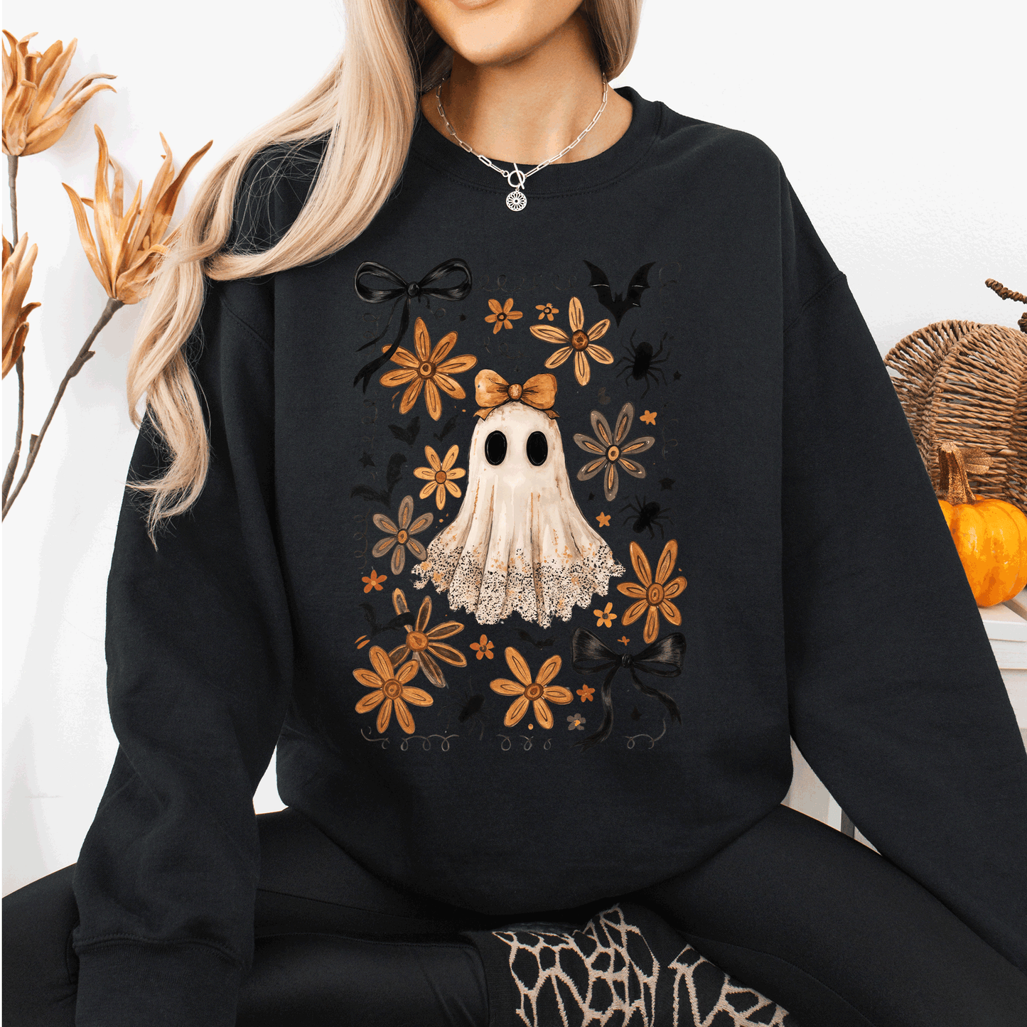 Beautiful Halloween, Bows, Bats, Flowers Sweatshirt