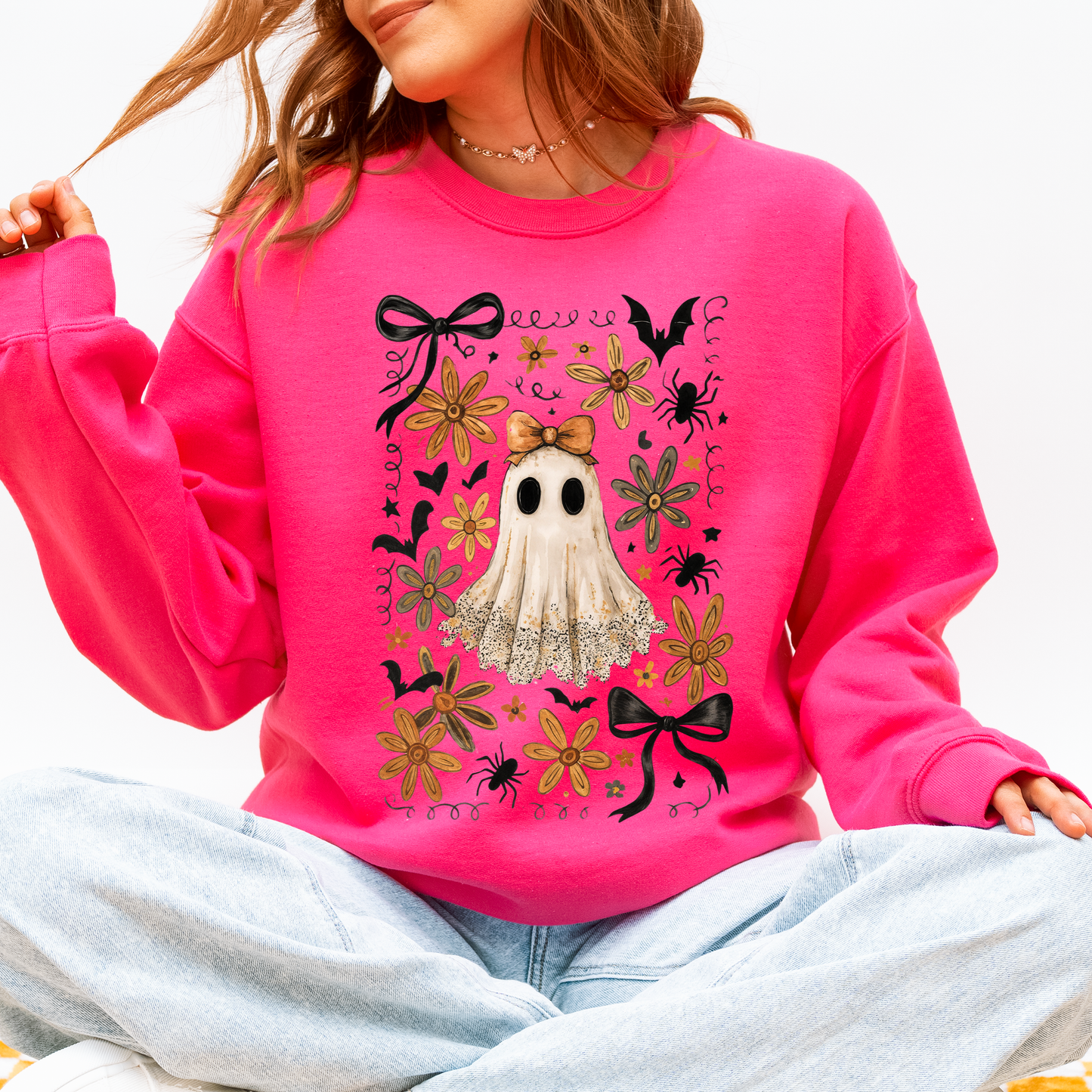 Beautiful Halloween, Bows, Bats, Flowers Sweatshirt