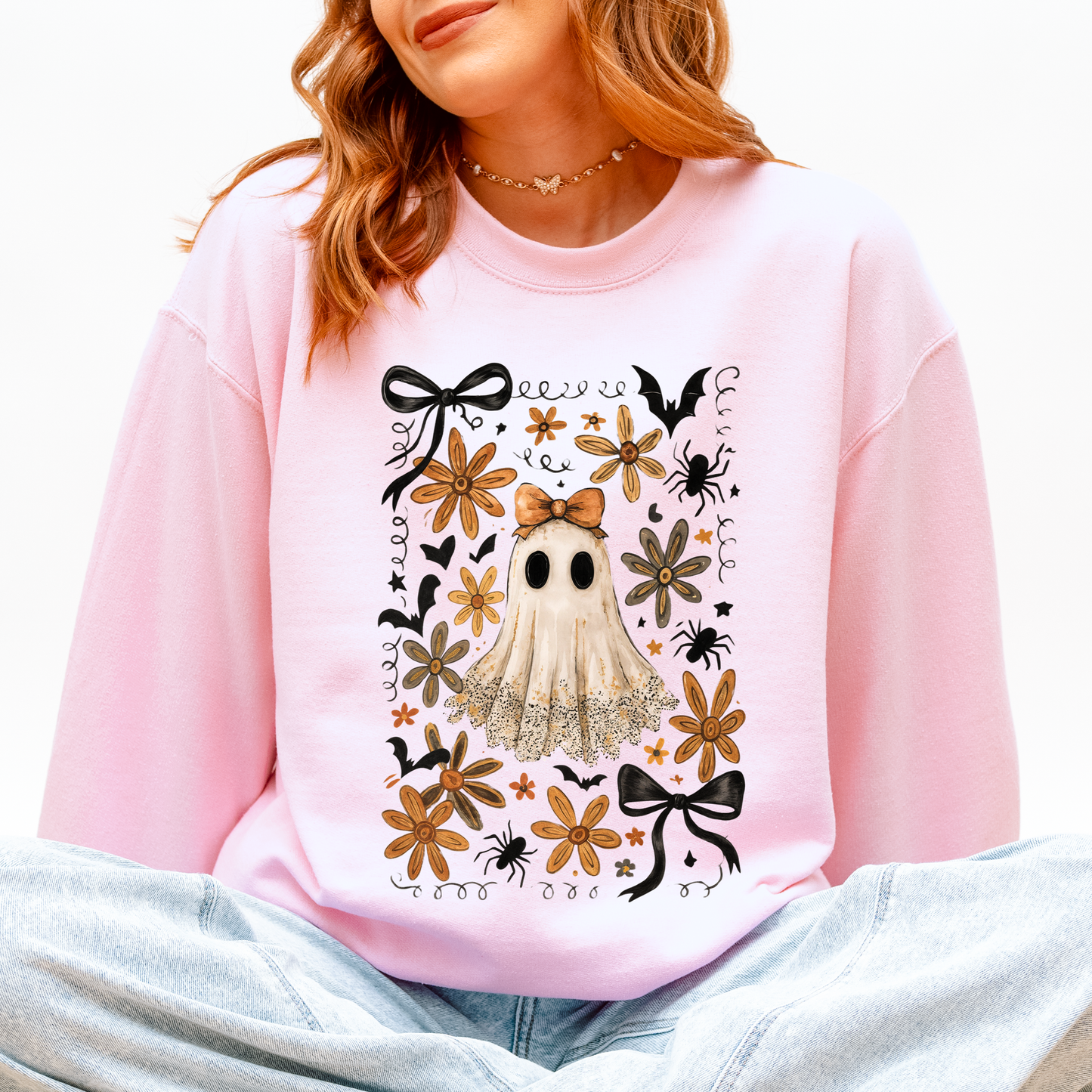 Beautiful Halloween, Bows, Bats, Flowers Sweatshirt