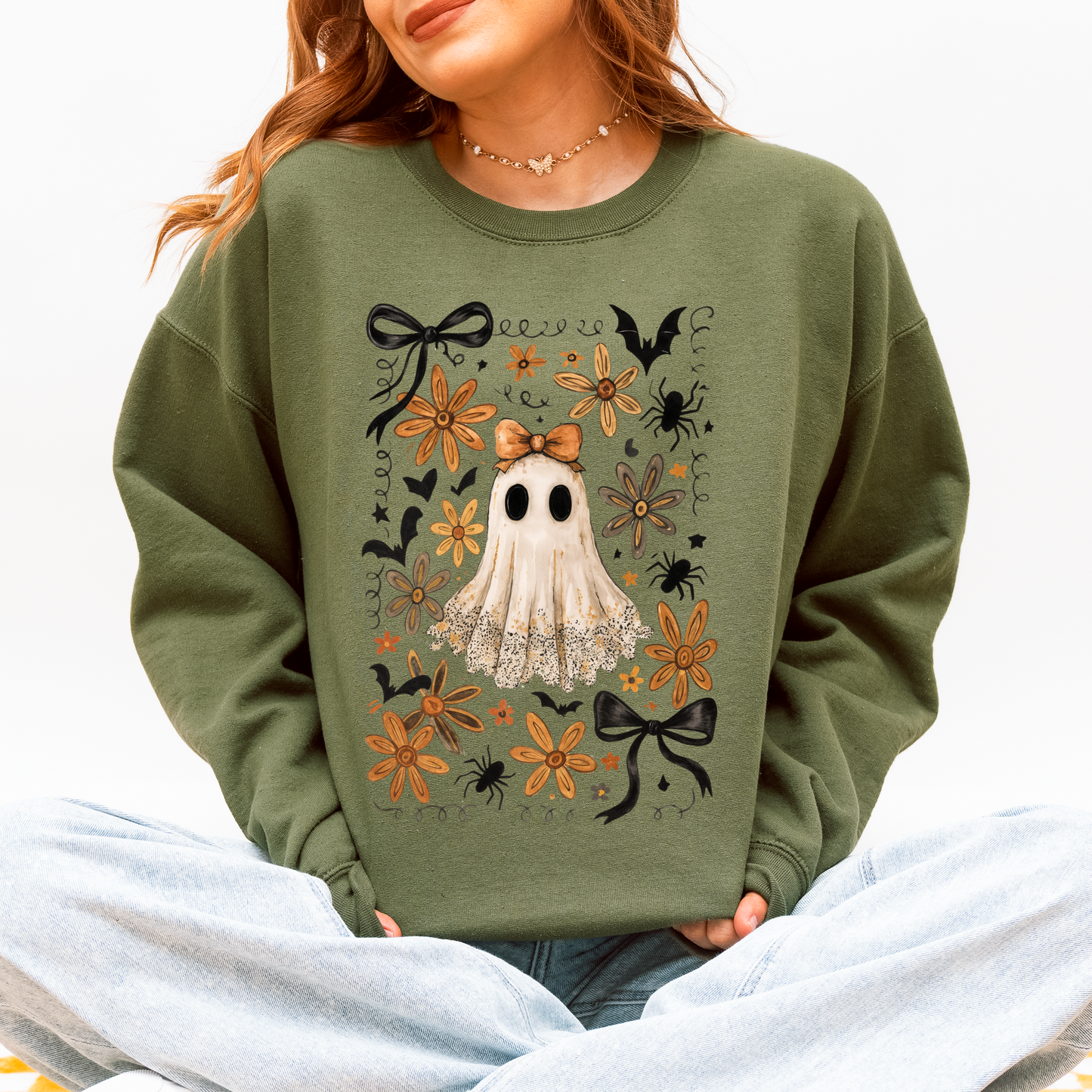 Beautiful Halloween, Bows, Bats, Flowers Sweatshirt