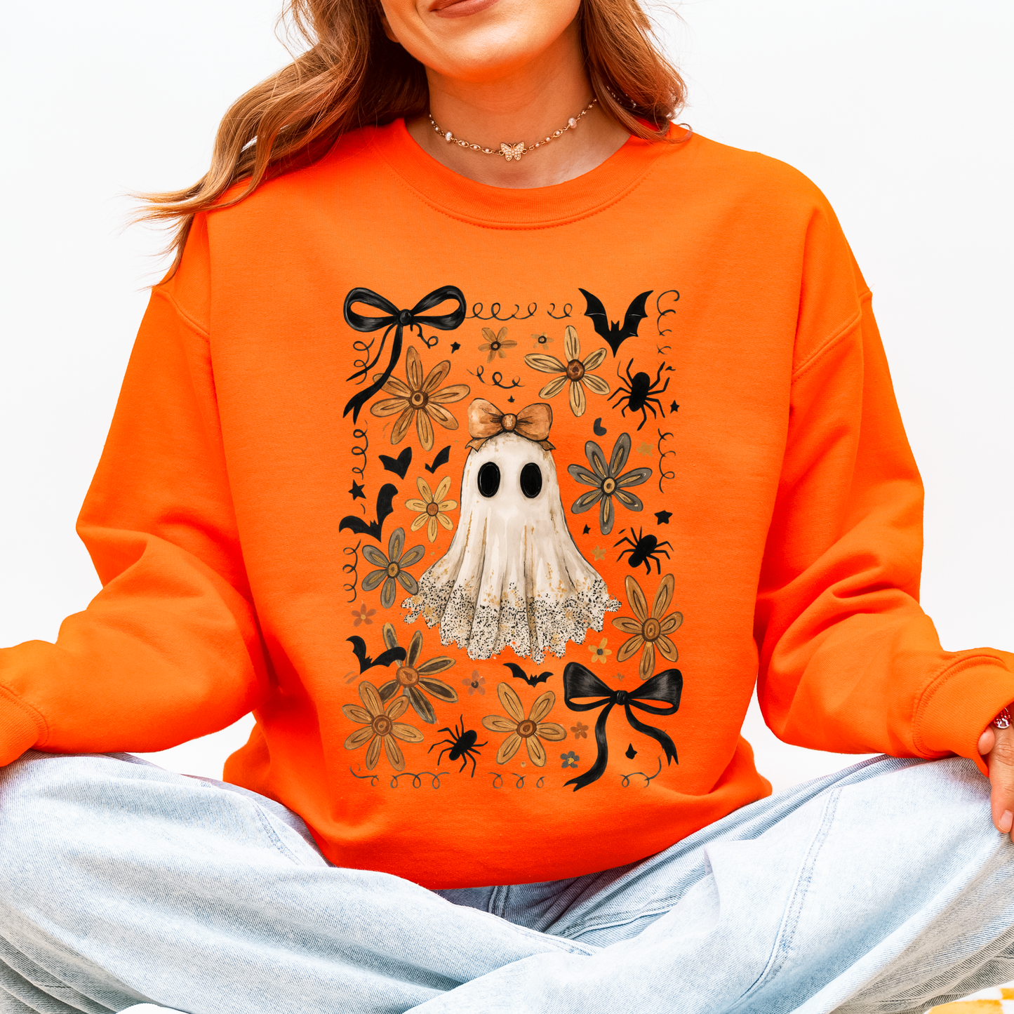 Beautiful Halloween, Bows, Bats, Flowers Sweatshirt