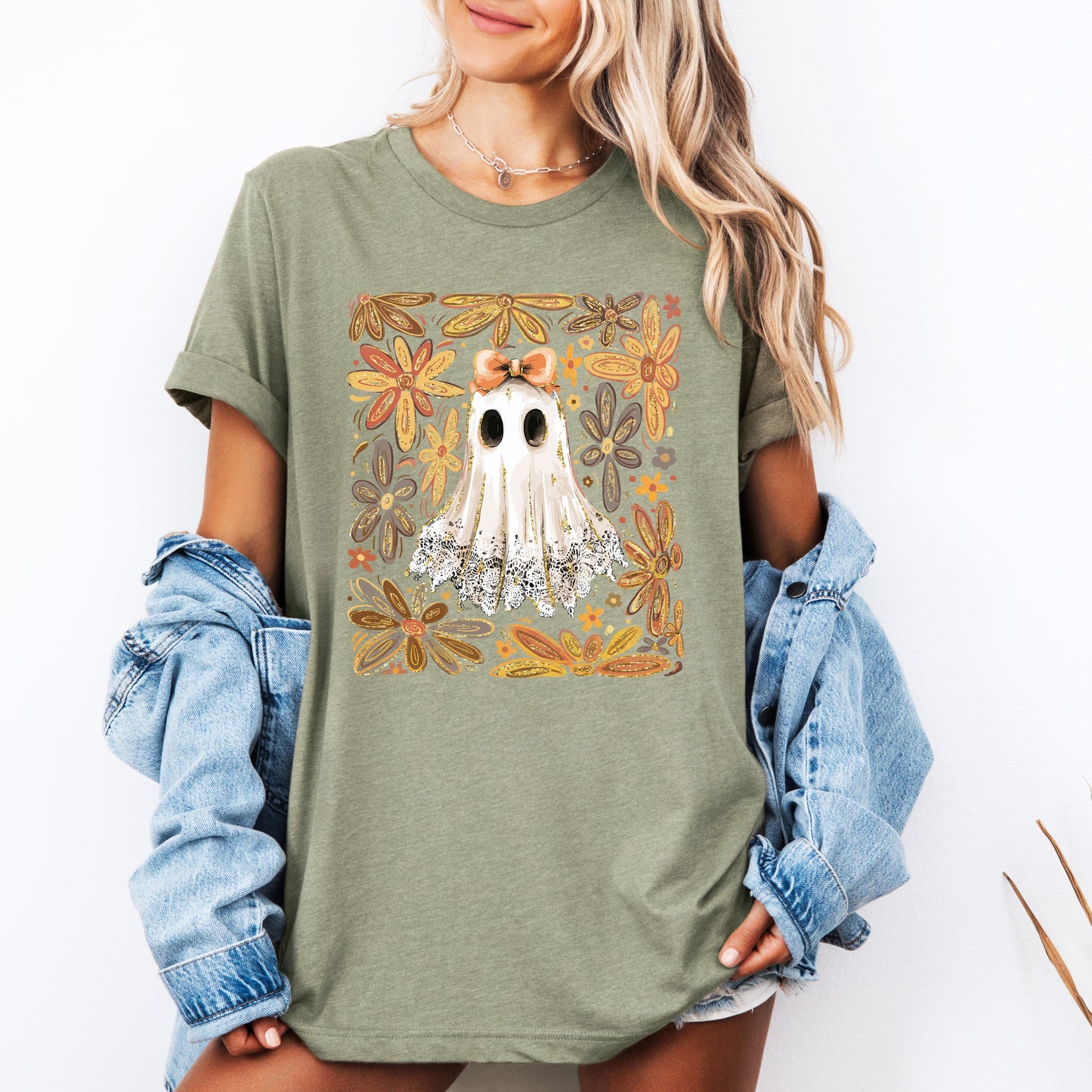 Beautiful Halloween, Flowers, Coquette Ghost, Tshirt