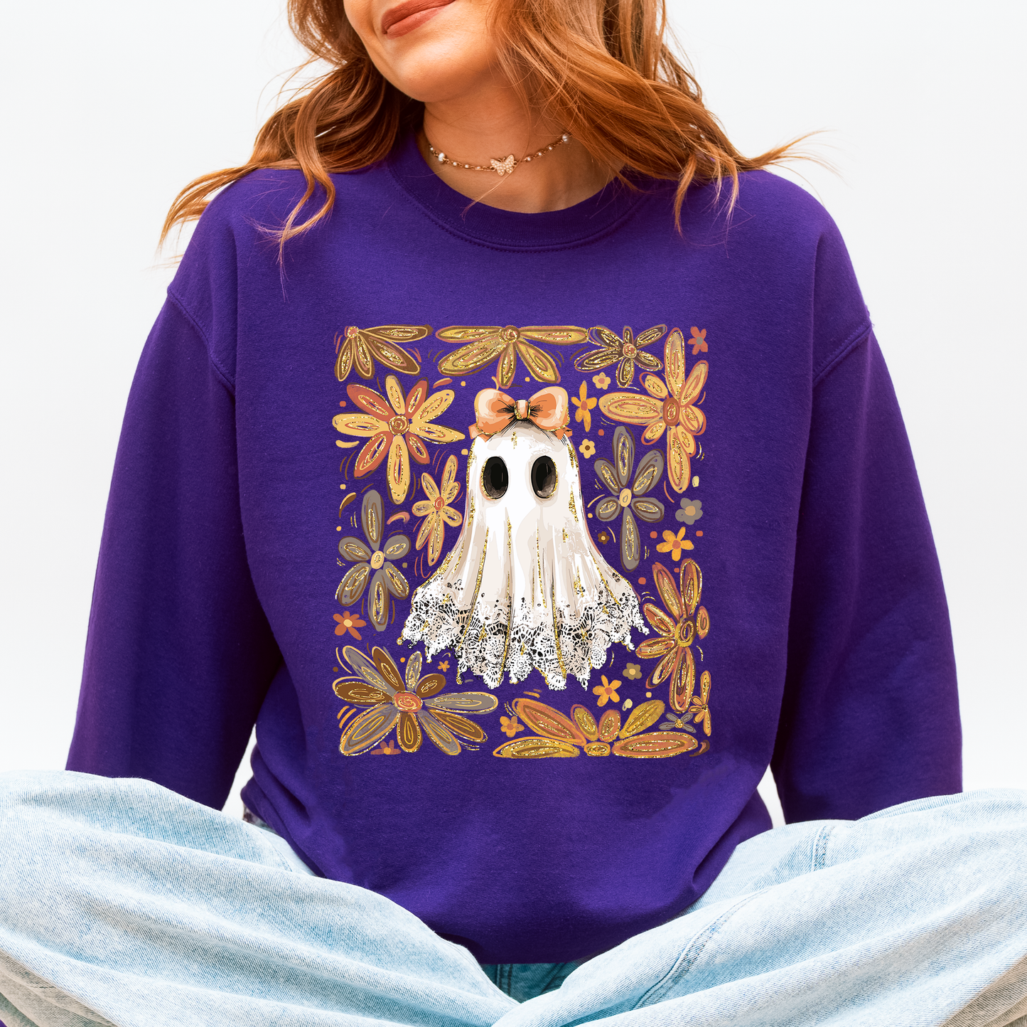 Beautiful Halloween, Flowers, Coquette Ghost Sweatshirt