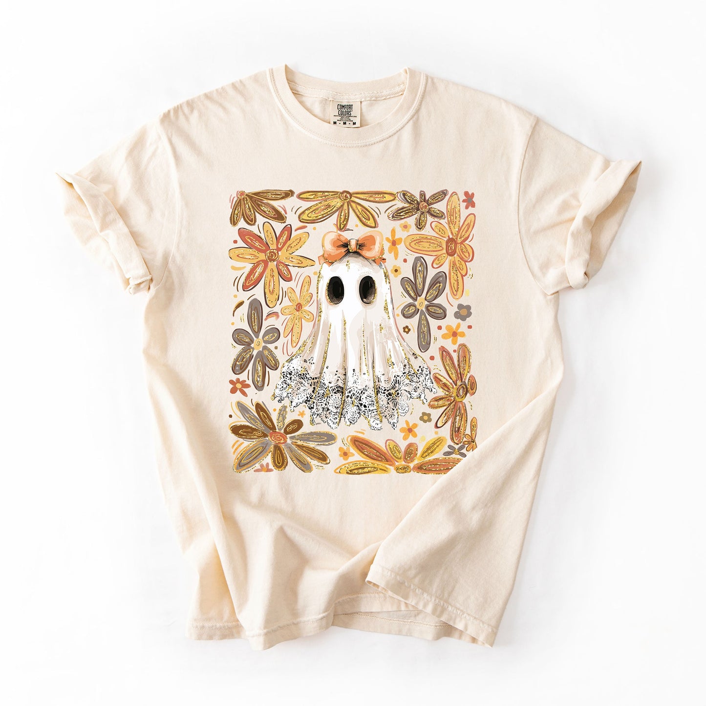 Beautiful Halloween, Flowers, Coquette Ghost, Comfort Colors T-Shirt