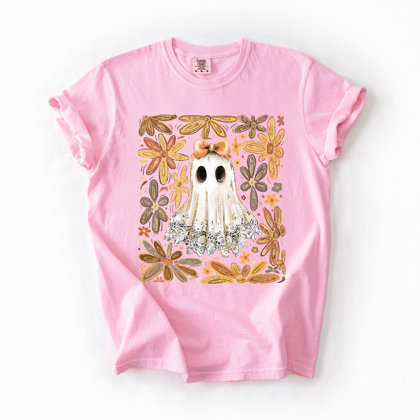 Beautiful Halloween, Flowers, Coquette Ghost, Comfort Colors T-Shirt