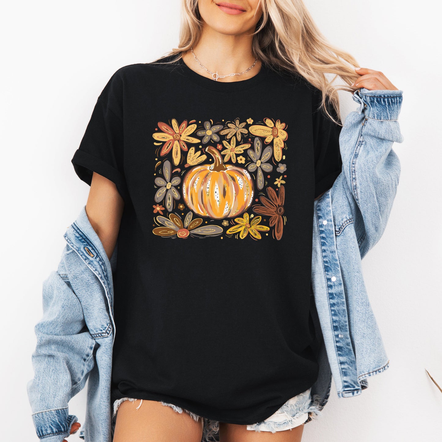 Beautiful Pumpkin Autumn Flowers, Fall, Floral, Watercolor, Tshirt