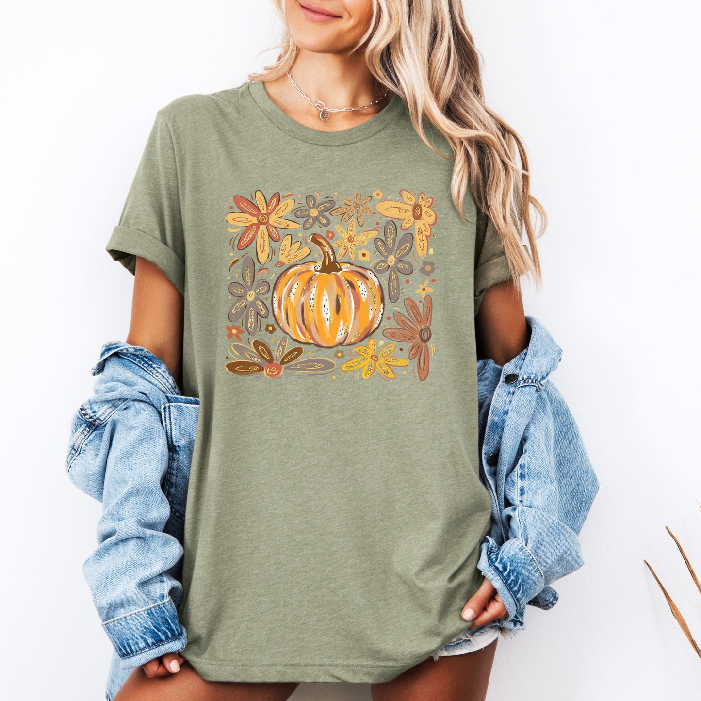 Beautiful Pumpkin Autumn Flowers, Fall, Floral, Watercolor, Tshirt