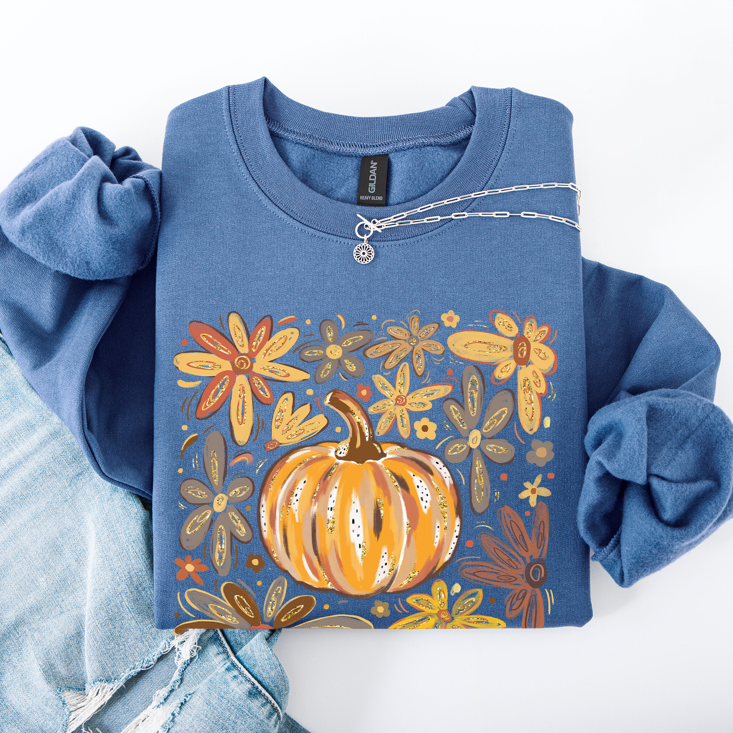 Beautiful Pumpkin Autumn Flowers, Fall, Floral, Watercolor Sweatshirt