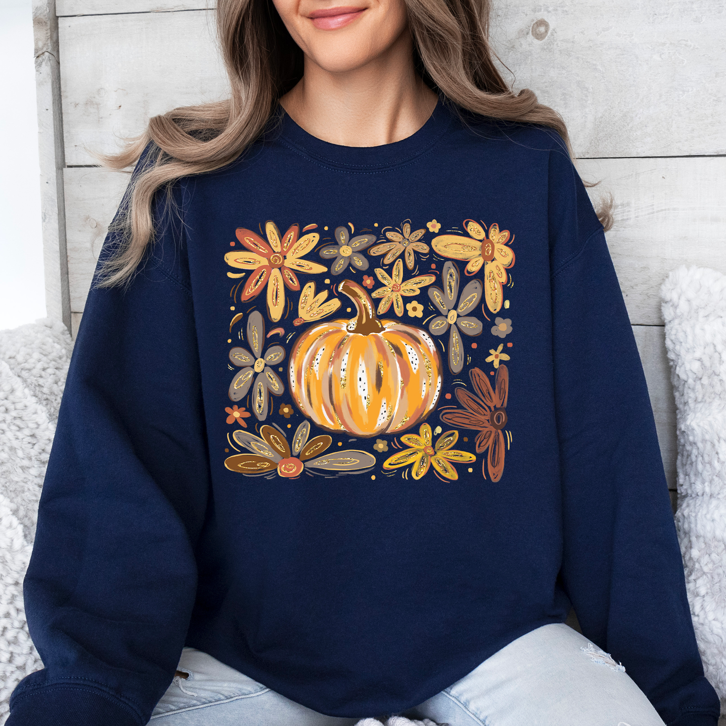 Beautiful Pumpkin Autumn Flowers, Fall, Floral, Watercolor Sweatshirt