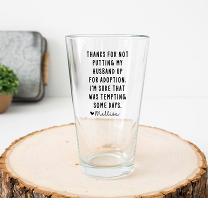 Father In Law Pint Glass - Personalized Beer Glass - Father's Day, Birthday Gift For Father In Law