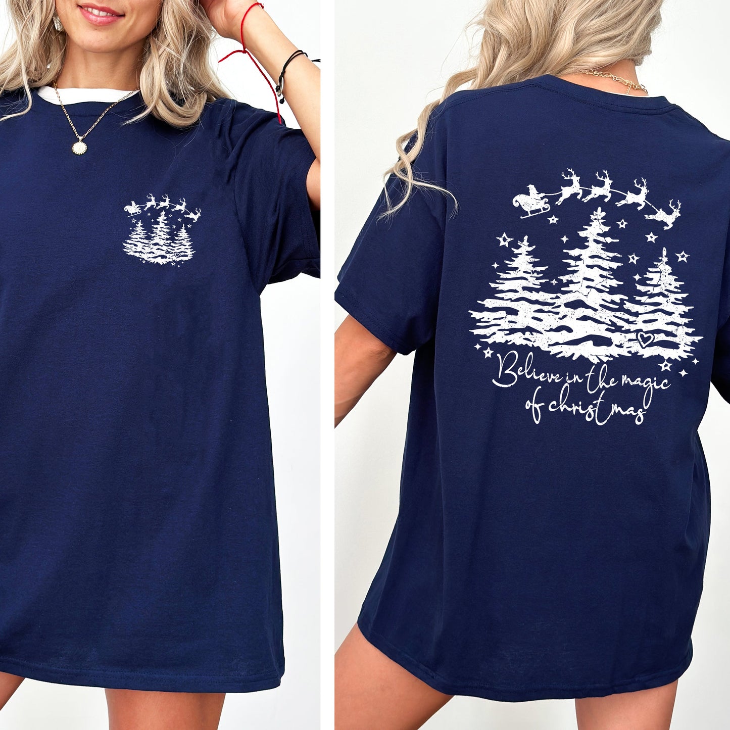 Believe In The Magic Of Christmas, Santa, Front and Back, Christmas Trees, Winter, Snow, Xmas Tshirt Comfort Colors T-Shirt