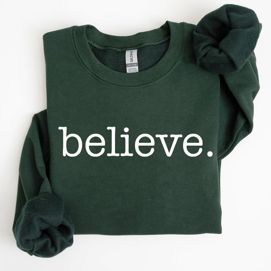 Believe, Classic Minimalist, Christmas, Winter, Snow, Santa, Xmas Sweatshirt