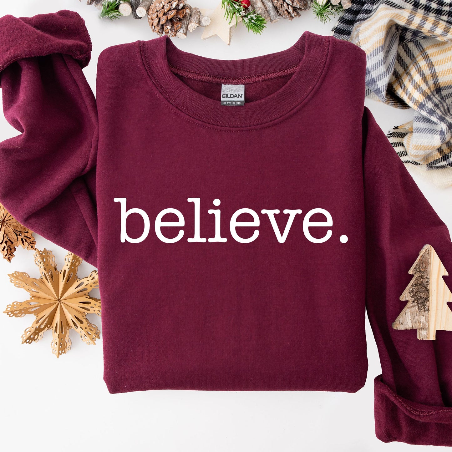 Believe, Classic Minimalist, Christmas, Winter, Snow, Santa, Xmas Sweatshirt
