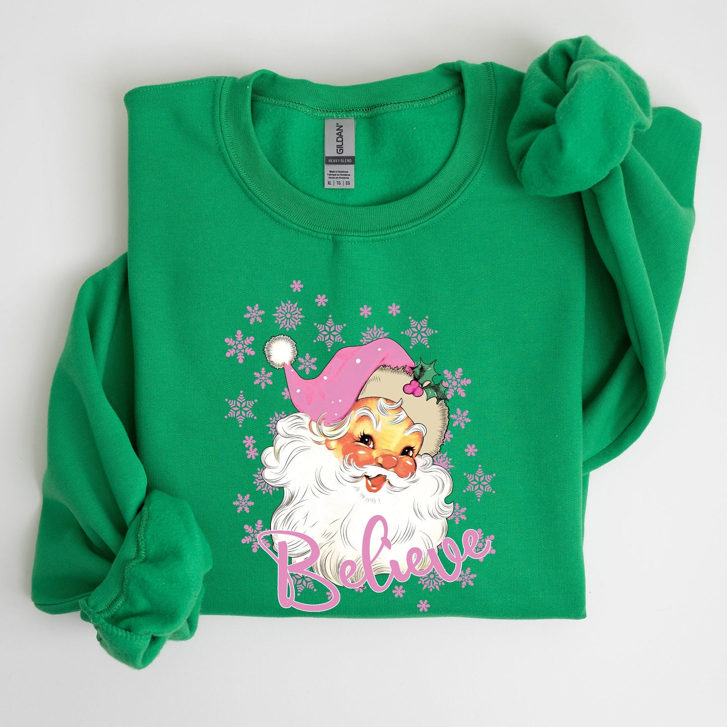 Believe, Pink Santa, Snowflakes, Christmas, Winter, Snow, Xmas Sweatshirt