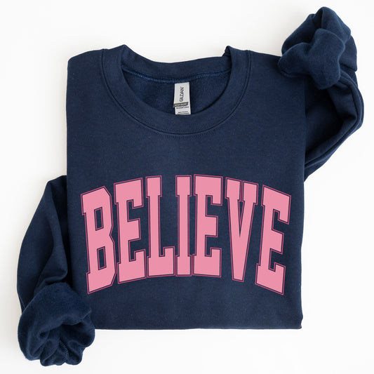 Believe, Varsity, Collegiate, Christmas, Santa, Winter, Xmas Sweatshirt
