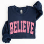 Believe, Varsity, Collegiate, Christmas, Santa, Winter, Xmas Sweatshirt