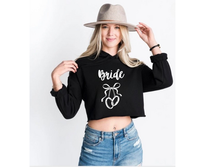 Customizable: Bride Interlocking Rings Cropped Fleece Hoodie