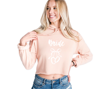 Customizable: Bride Interlocking Rings Cropped Fleece Hoodie