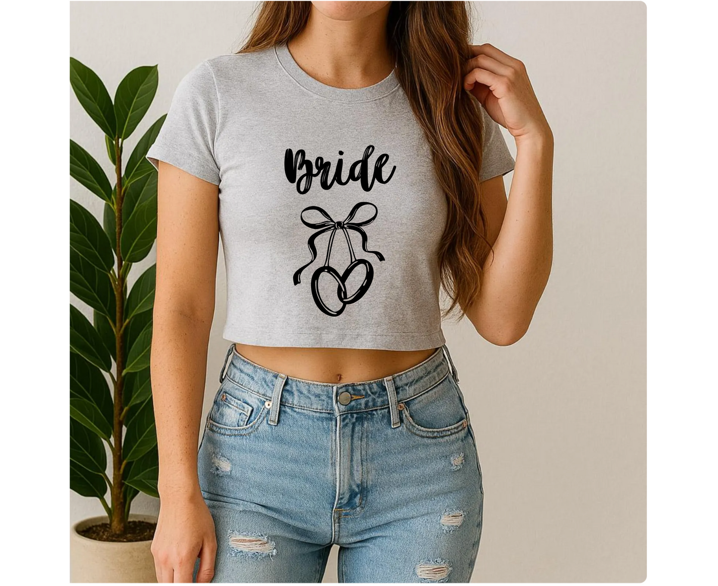 Customizable: Interlocking Rings and Coquette Bow Bride Micro Ribbed Baby Tee