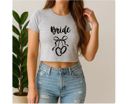 Customizable: Interlocking Rings and Coquette Bow Bride Micro Ribbed Baby Tee