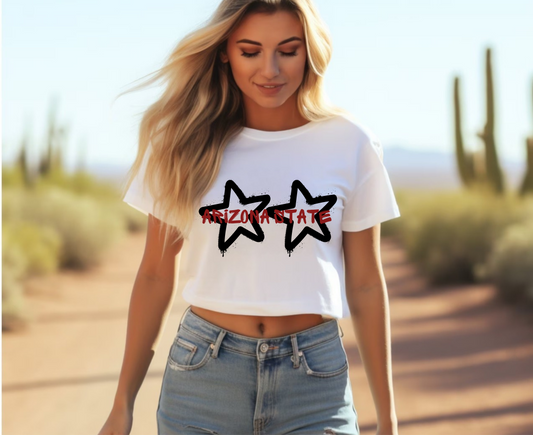 Customizable: Two Star Graffiti Flowy Cropped Tee