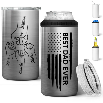 Best Dad Ever Fist Bump Outline Nation Flag - Personalized Can Cooler - Gift For Dad, Grandpa, Father's Day