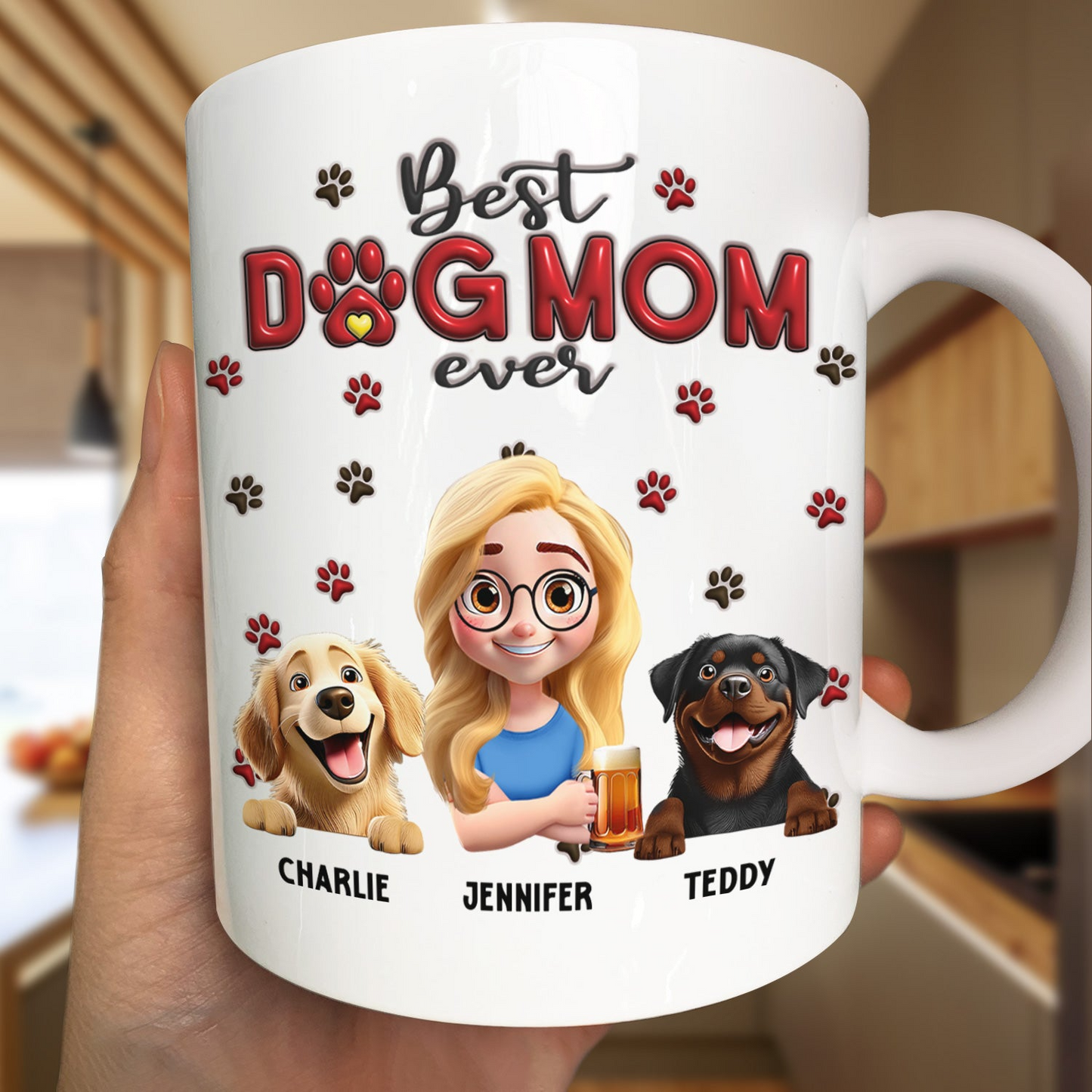 Best Dog Mom Dog Dad - Personalized Custom 3D Inflated Effect Mug - Gift For Dog Mom, Dog Dad, Dog Lovers