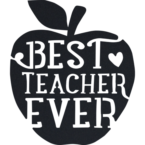 Black silhouette of an apple with 'BEST TEACHER EVER' text on a white background